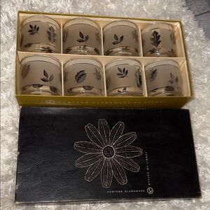 Libbey Hostess Glassware Silver Foliage Pattern Glassware Set 8 w/ Orig Box MCM